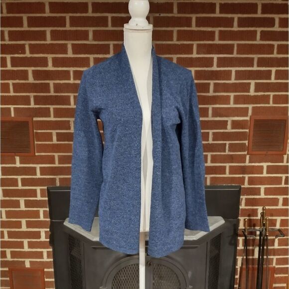 Eileen Fisher Navy Merino Wool Ribbed Cardigan L - Picture 1 of 2